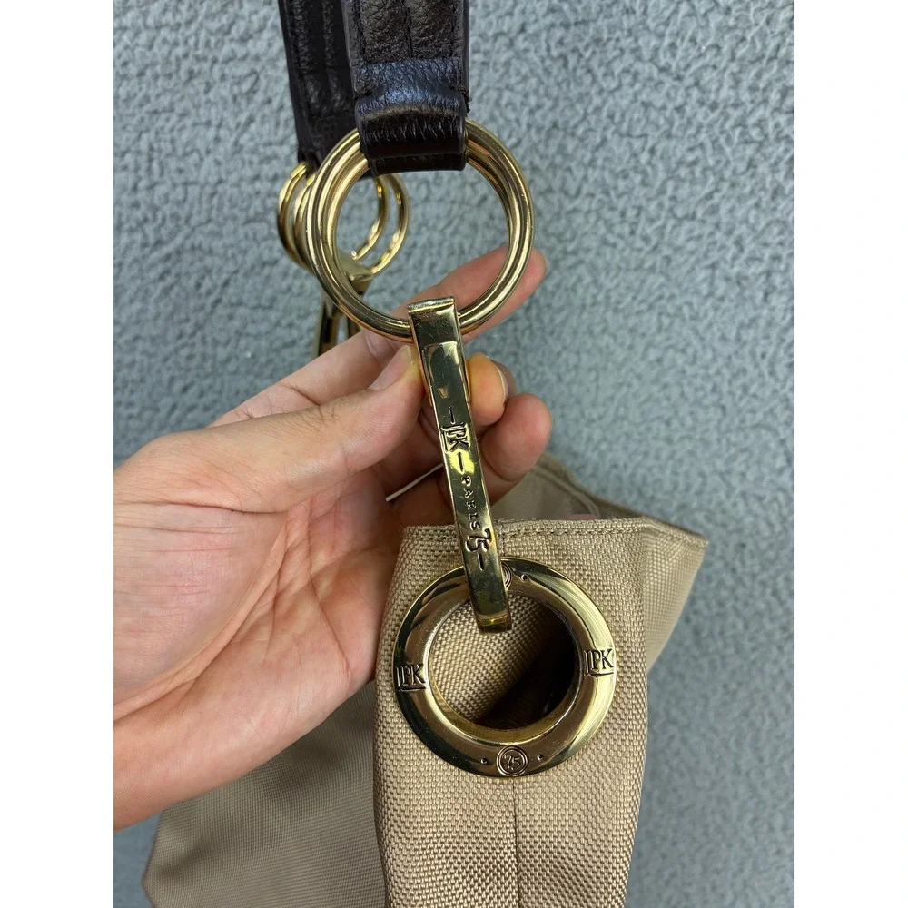 JPK Paris 75 Shoulder Bag Womens Medium Gold Canvas Leather Strap Floral